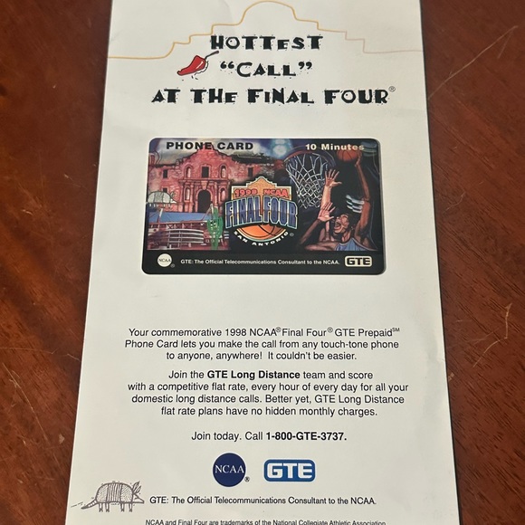 Commemorative 1998 NCAA Final Four GTE Pre Paid Phone Card Kentucky Wildcats - Picture 11 of 13